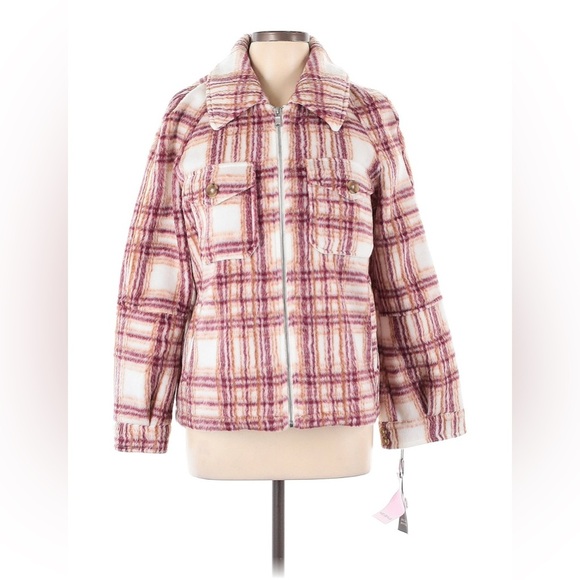 Avec Les Filles (avail at Anthropologie) Pink and White Plaid Teddy Jacket - Picture 1 of 3